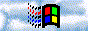 a gif. on the background there's the windows 95 boot screen sky and in the center there's windows 95's logo waving like a flag